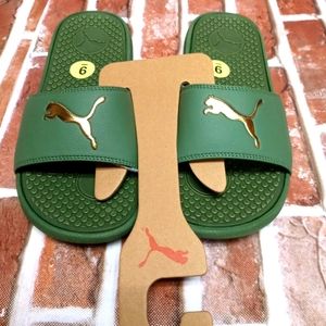 Women Green Puma Slides New
